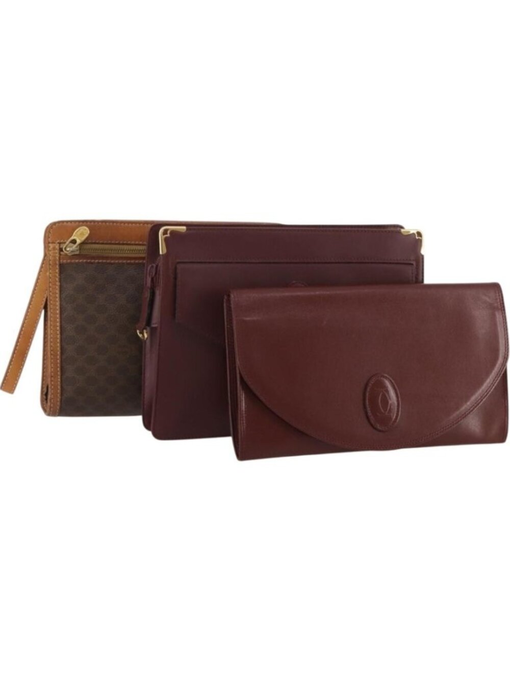CARTIER Celine Macadam Canvas Bag Leather 3 Set Brown Bordeaux